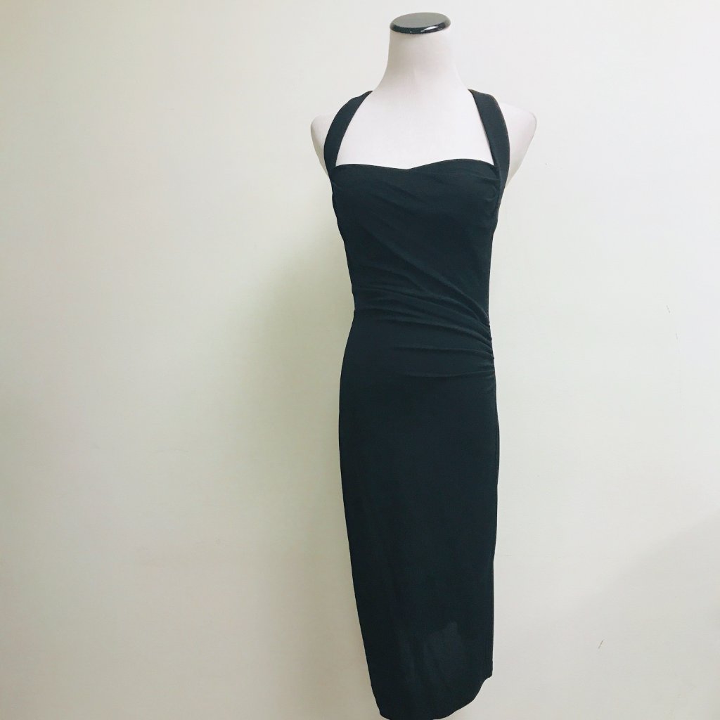 Diane Von Furstenberg Black Sleeveless Ruched Bodycon Wiggle Midi Dress 4 Retro